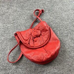 Vintage Unbranded Red Genuine Leather Mini Shoulder Bag Knot Flap Made Hong Kong